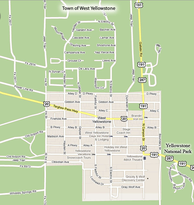 West Yellowstone Town Map